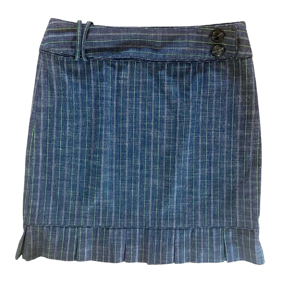 Etcetera Blue Green Striped Pleated Hem Skirt Sz 8